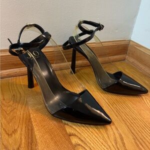 JLo by Jennifer Lopez Black Patent Pointed-Toe Ankle-Strap Heels Size 8/38.5